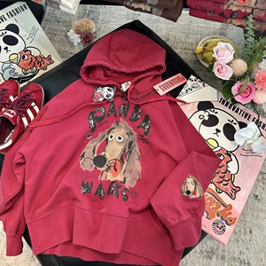 爆单Pandaworks熊猫家【趣味涂鸦】全棉美式帽衫做旧洋气连帽卫衣