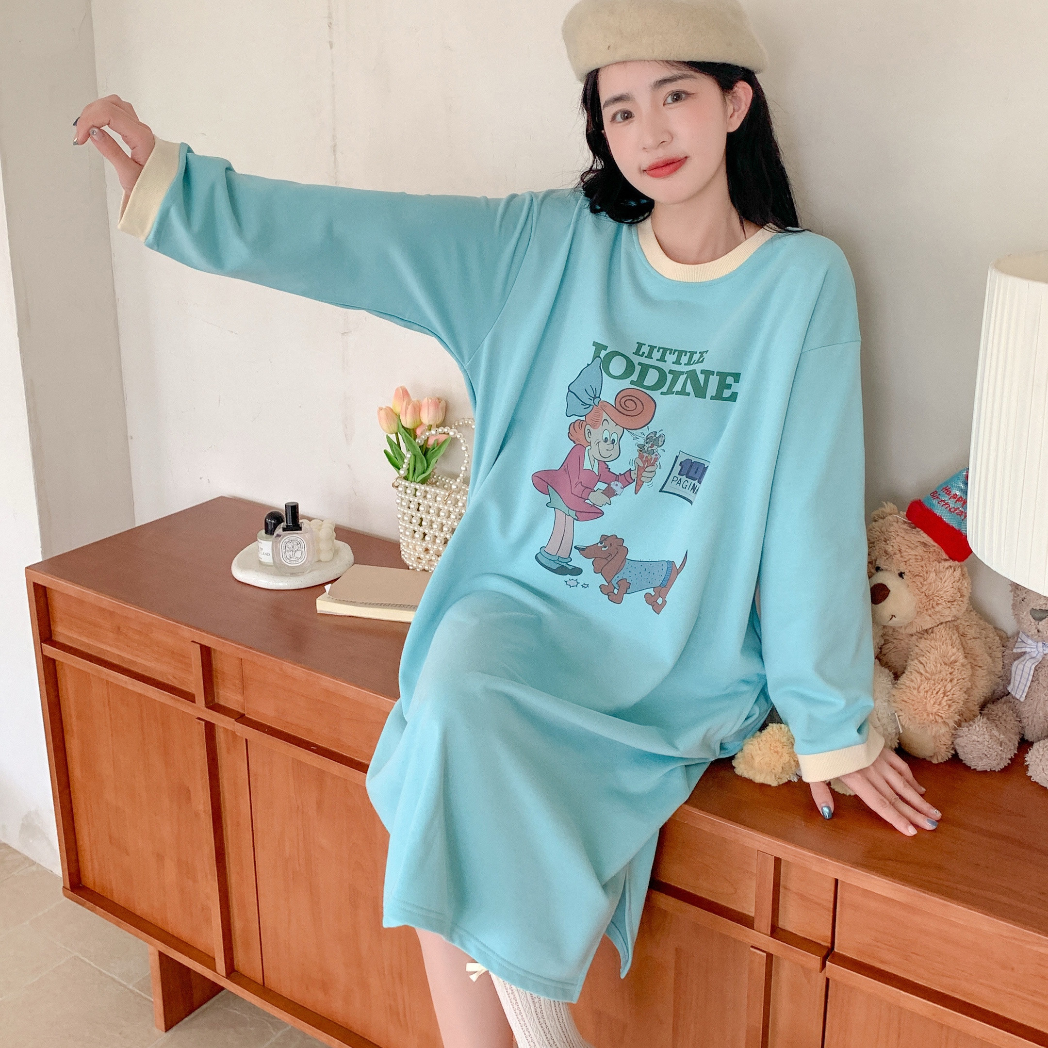 小溪家摇粒绒秋冬休闲睡裙