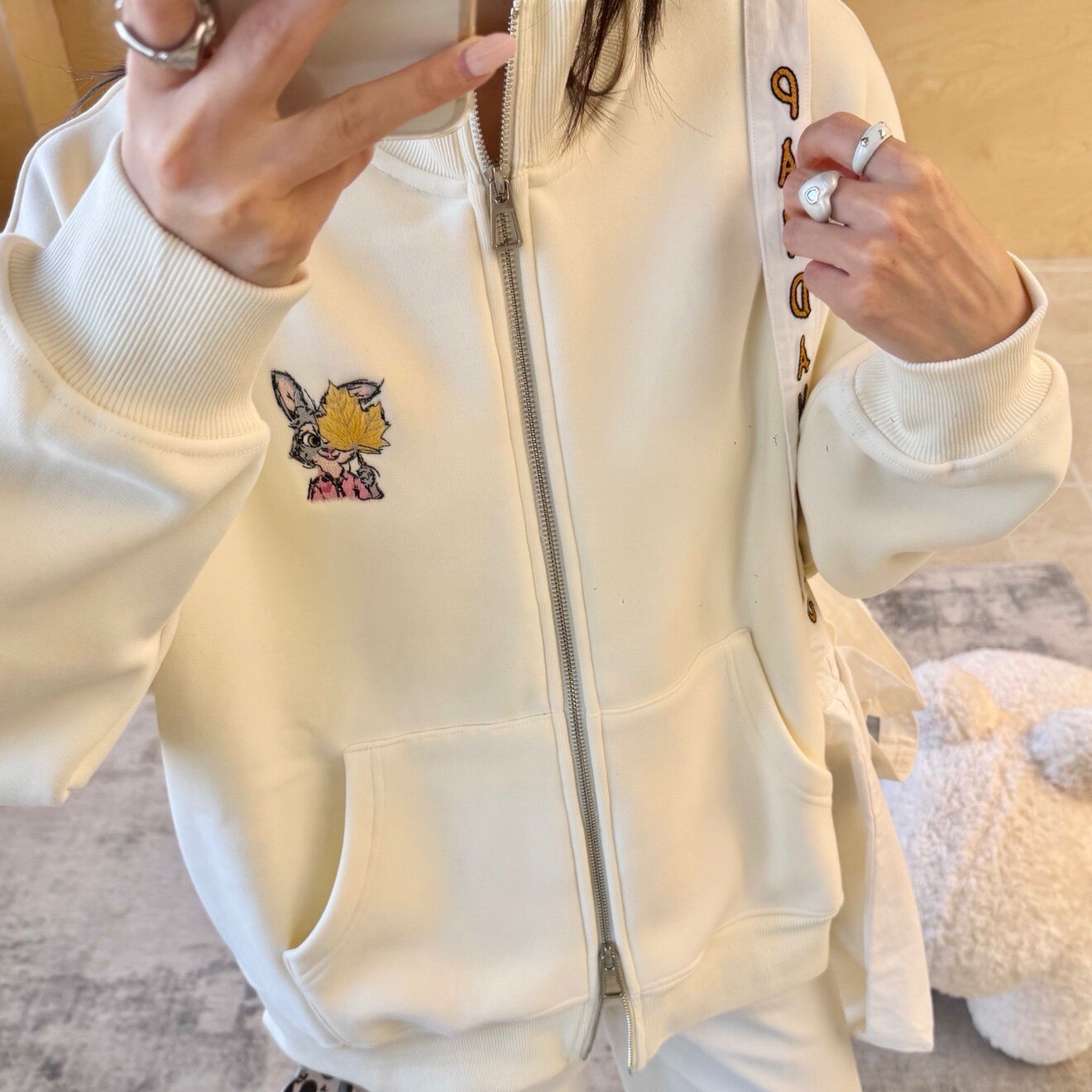 PANDAWARKS棒球领拉链开衫落肩宽松侧大口袋藏肉显瘦质感卫衣外套