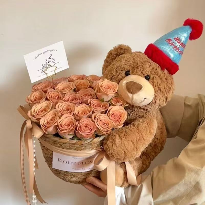 永生花玩偶小熊抱花束生日礼物送女生泰迪熊抱抱桶女友闺蜜妈妈图片