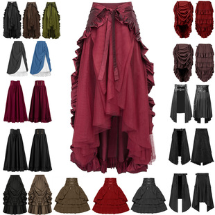 新款欧美万圣节中世纪复古纯色Cos女装半身裙舞台表演狂欢节服饰