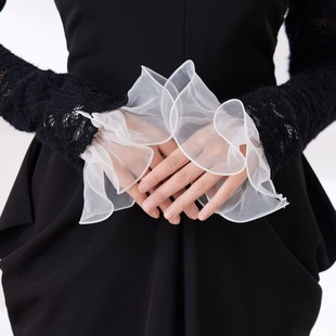 亚马逊新款鱼尾波浪花瓣假袖口 秋冬女士轻盈透气雪纱袖套假手袖