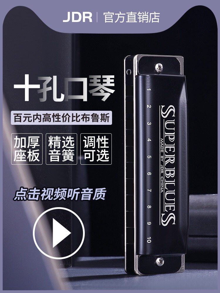 JDR布鲁斯十孔蓝调口琴嘉德瑞初学者入门C调paddy 音节进口音簧
