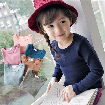 男女童纯棉白色T恤长袖保暖内衣