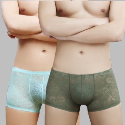 男性情趣蕾丝舒适内裤透明冰丝无痕一片式男士平角内裤超薄款抗菌