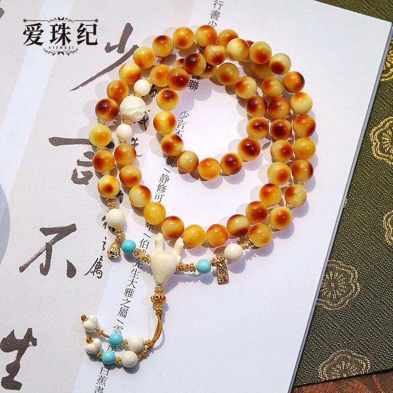 爱珠纪水晶设计 S925银款满蜜沁色黄蜜蜡多圈手串项链F1-124