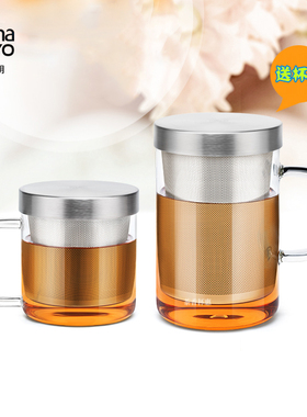 耐热玻璃水杯尚明不锈钢过滤花茶具S050个人办公三件杯子带盖包邮