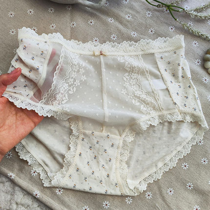 复古感 又软又美】7A中高腰网纱少女内裤包臀透气再生纤维三角裤