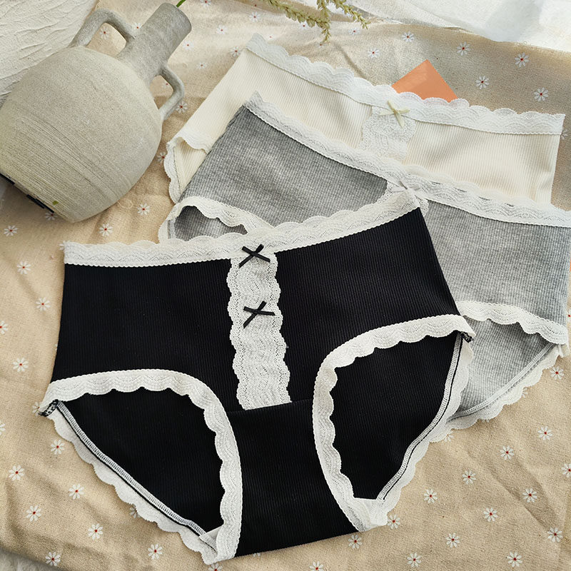 法式温柔治愈系~蕾丝边复古少女中腰内裤螺纹纯棉透气三角裤甜美,女士内衣/男士内衣/家居服,女三角裤,淘宝优惠券,粉丝福利购,淘宝优惠卷