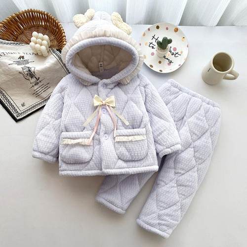 连帽加厚冬季家居服套装夹棉公主