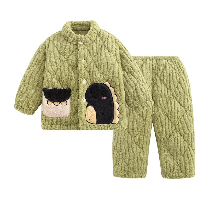 三层家居服冬装法兰绒男童睡衣