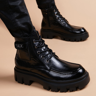 春秋季 潮 马丁靴男英伦风真皮厚底男靴内增高软皮商务休闲高帮皮鞋