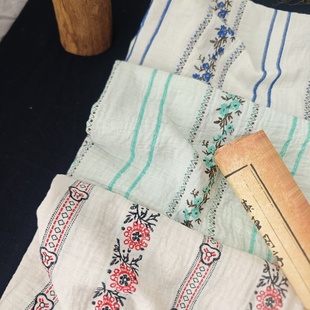 法式复古纯棉水洗双层纱布色织提花布料衣服床品桌布手工diy面料