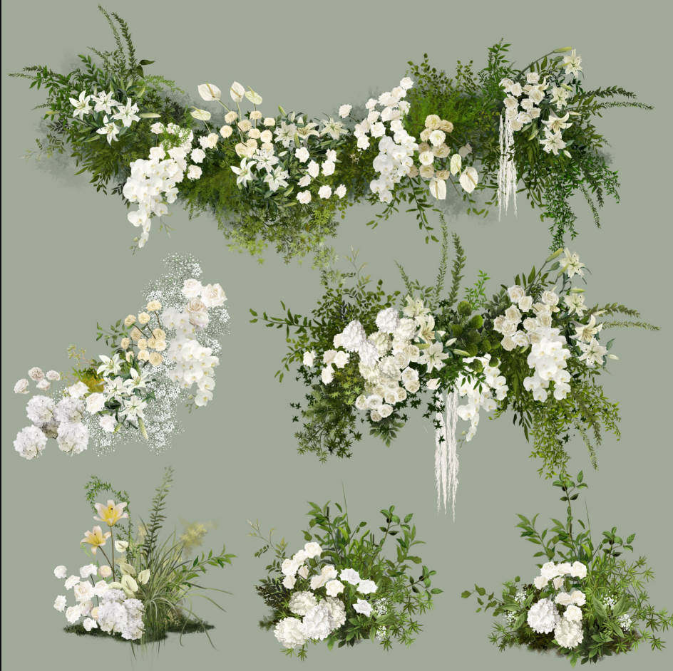 子曰白绿泰式自然系婚礼花艺psd分层素材源文件绿色森林效果图