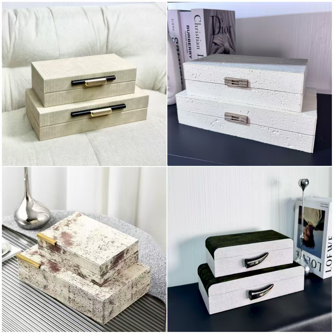 复古风客厅茶几玄关样板房衣帽间卧室酒店高档皮革首饰收纳盒摆件