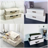 复古风客厅茶几玄关样板房衣帽间卧室酒店高档皮革首饰收纳盒摆件