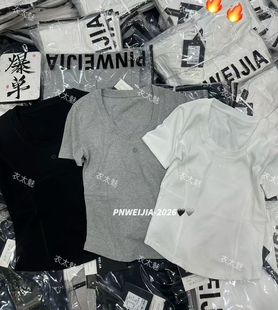 欧货短袖 6226款 修身 蚂蚁字母时尚 短款 T恤新款 2026早春新款 净版