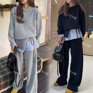 6819款2026早春新款复合卫衣拼接屁帘休闲裤围裙三件套套装女装