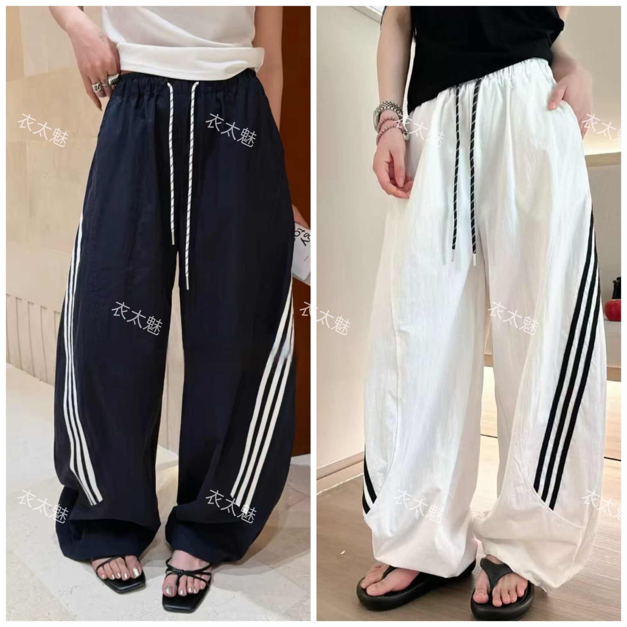 2635款夏季2026美式休闲裤条纹运动速干宽松运动裤新款工装裤女裤