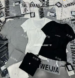 6237款2026早春新款字母图案装饰修身蚂蚁腰百搭款短袖T恤衫女装