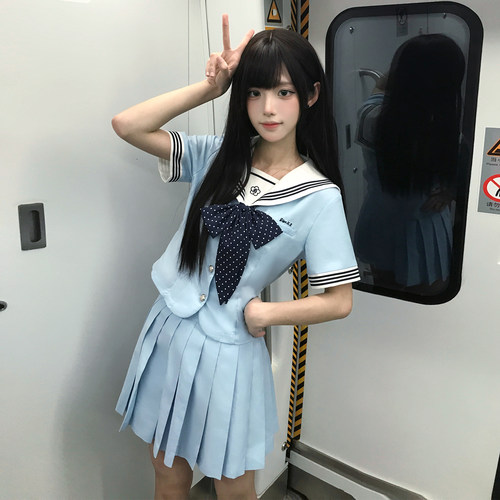 花千猪新品 崎野高水手服 日系学院风水手领百褶裙jk制服短袖套装