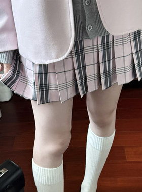 花千猪原创 花见格裙  jk制服校供感a字型百褶裙粉格百搭款jk裙