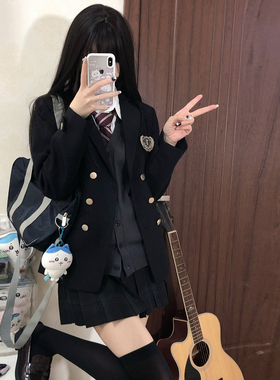 花千猪原创 星屿高西装 学院风DK/JK制服双排扣款浓绀色百搭外套