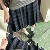 jk制服校供感a字型百褶裙深蓝格百搭款 花千猪原创 织雾格裙 jk裙