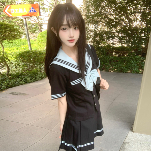 花千猪新品 薄原中水手服 日系学院风水手领百褶裙jk制服短袖套装