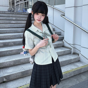 花千猪原创小笠原衬衫学院风收腰款短袖jk制服刺绣衬衫百搭上衣