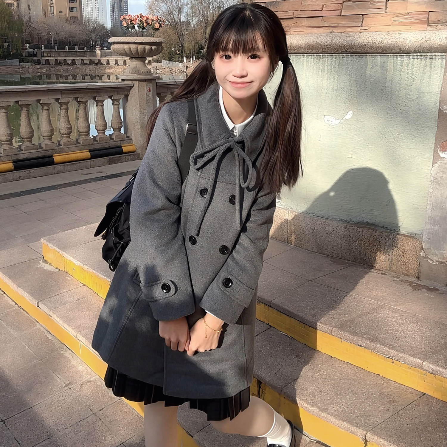 花千猪新品 青森手书大衣 50羊毛款学院风上衣jk制服翻领款呢外套