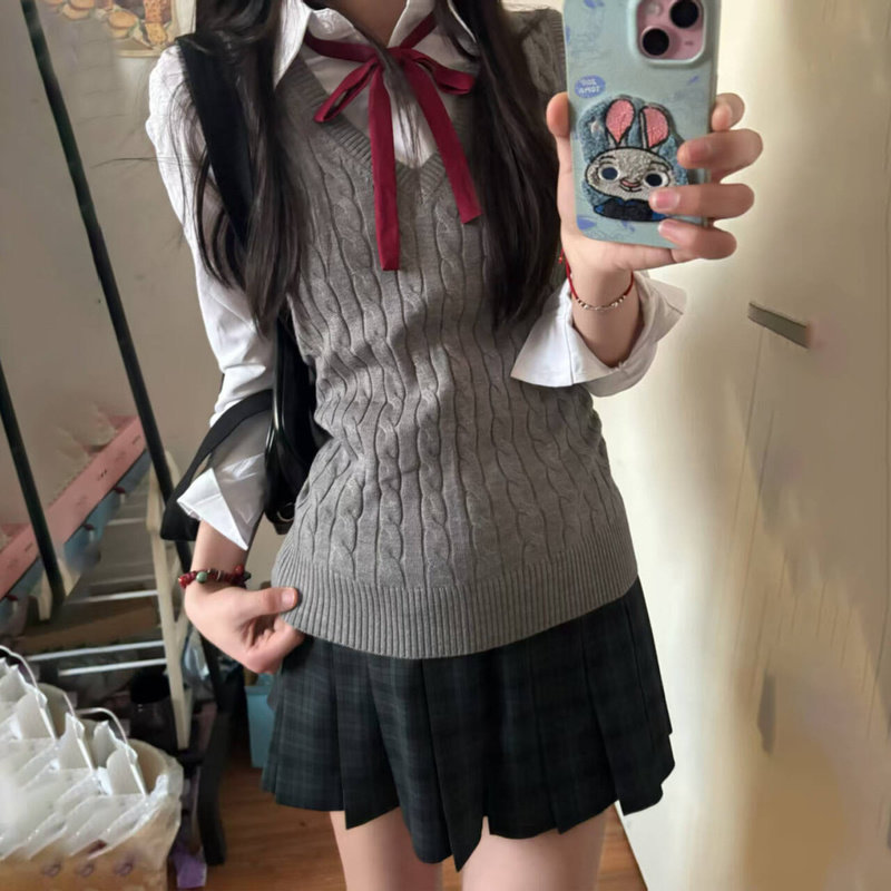 花千猪新品 小芝麻花背心 JK多色款背心针织毛衣jk制服百搭上衣