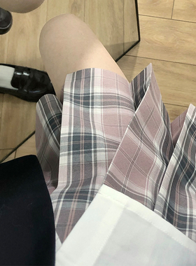 花千猪原创 花筏格裙  jk制服校供感a字型百褶裙粉格百搭款jk裙