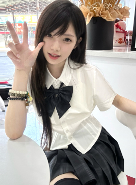 花千猪原创 小铃枳衬衫 学院风收腰白色短袖jk制服百搭款刺绣上衣