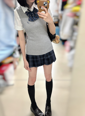 花千猪新品 小凛中背心 JK灰色收腰马甲日系jk制服百搭款针织毛衣