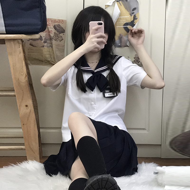 花千猪原创 jk夏服水手服JK制服套装春夏水手领衬衫 日系短袖衬衣