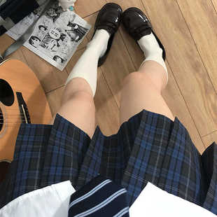 花千猪原创 北溟格裙  jk制服校供感a字型百褶裙蓝灰格百搭款jk裙