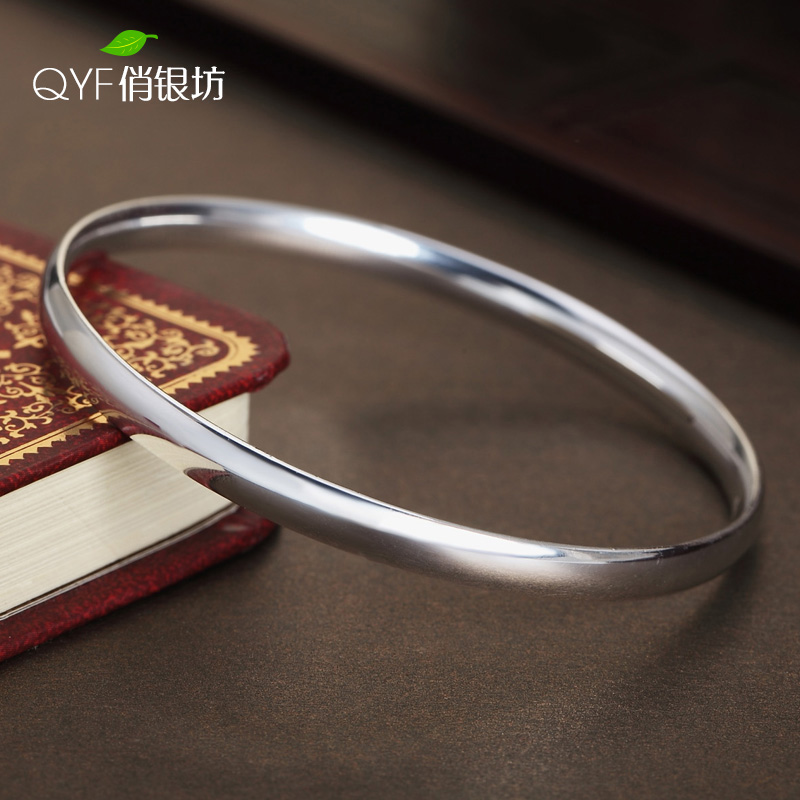 光面手镯女999纯银闭口简约贵妃学生个性日韩刻字百搭送女友饰品