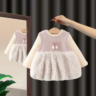 洋气两件套裙 公主周岁宝宝冬季 女童连衣裙秋冬装 洋气儿童加绒厚款