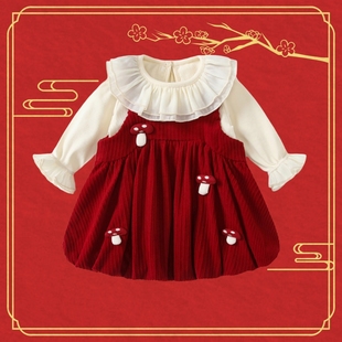 连衣裙套装 4岁2小宝宝喜庆一周岁婴儿生日二件套 新款 女童春秋季