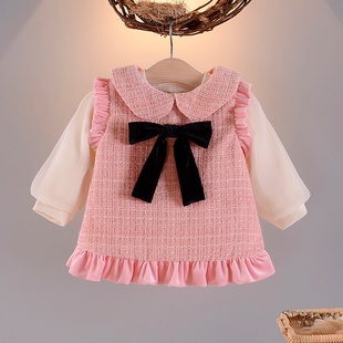 女宝宝秋冬加绒连衣裙0一4岁女童加厚冬季 洋气两件套裙子保暖童装