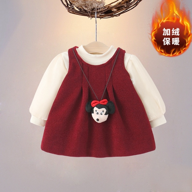 冬装加绒连衣裙女童喜庆公主裙