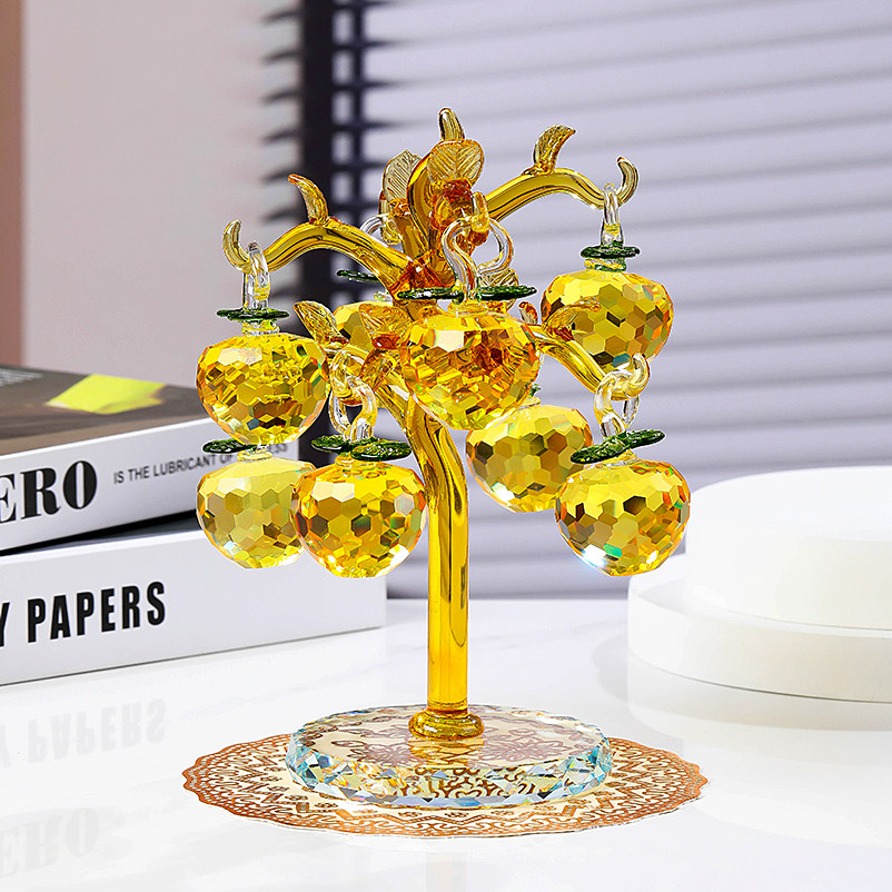 金色水晶多彩苹果树客厅高档摆件招财礼物电视酒柜玄关送朋友祝福