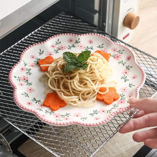 网红家用餐具 创意日式 釉下彩田园风 8.5寸花型浅盘子饭盘牛排盘