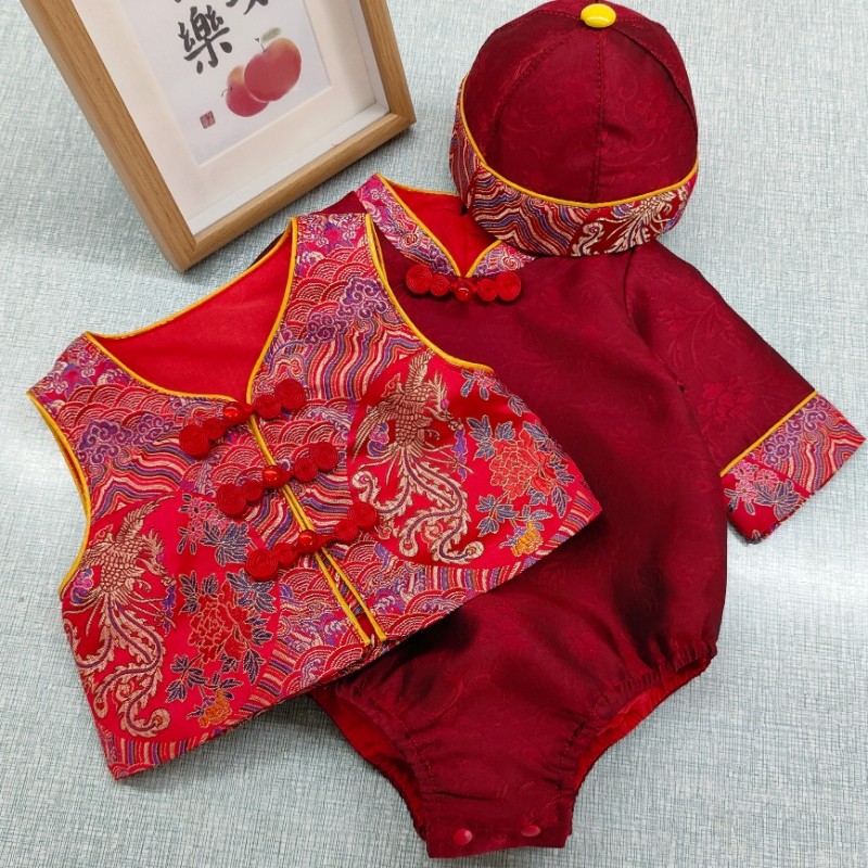 宝宝百日礼服男宝新中式连体