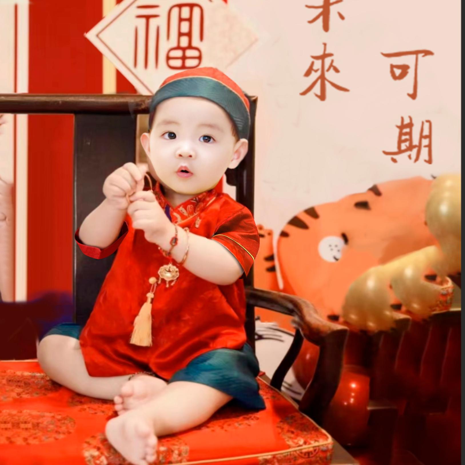 一周岁礼服男宝宝夏秋季婴儿百日抓周宴唐装高端桑蚕丝新中式国风