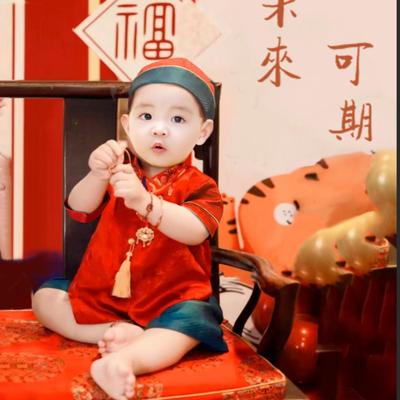 周岁礼服男宝新中式真丝抓周服