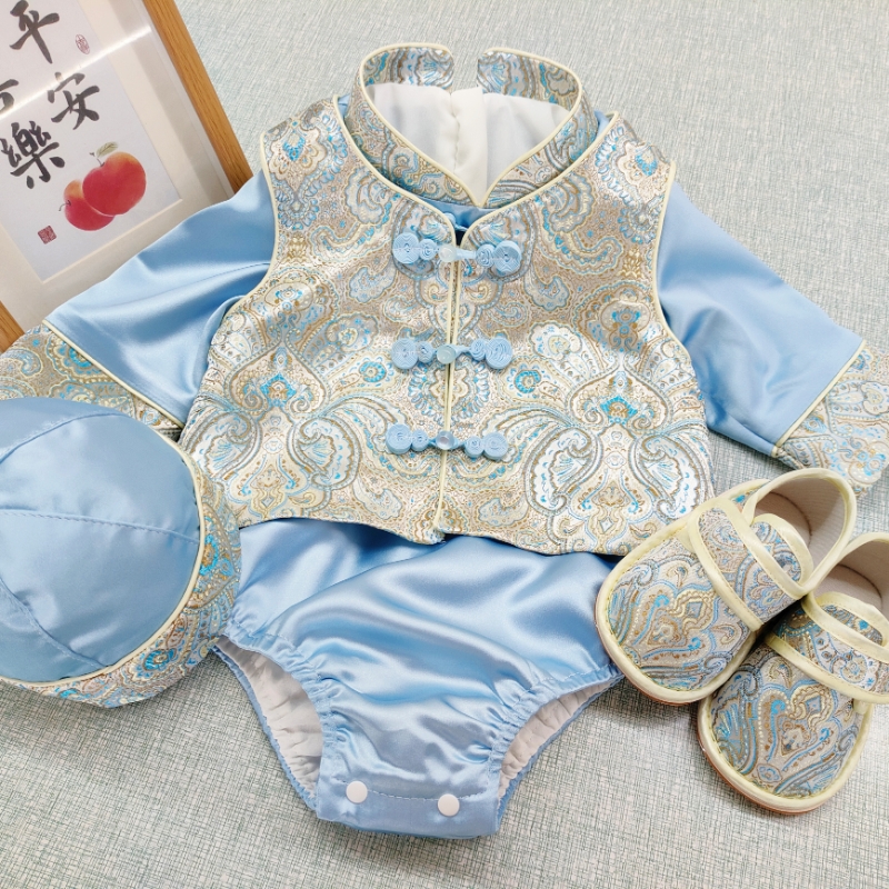 周岁礼服男宝宝春夏新中式国风包屁衣婴儿百天满月宴抓周中式唐装