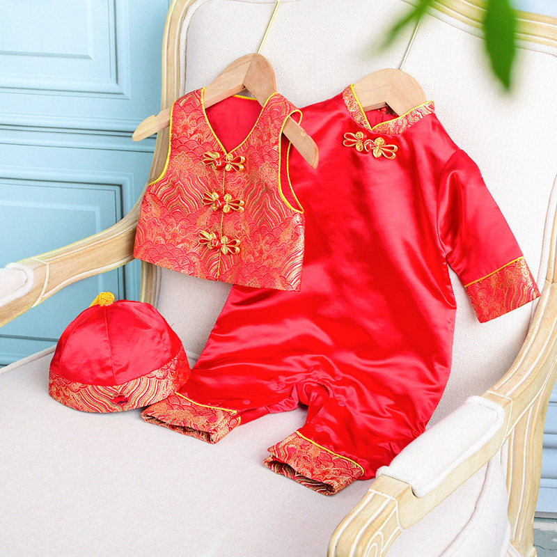男女宝宝中国风连体服抓周爬服秋
