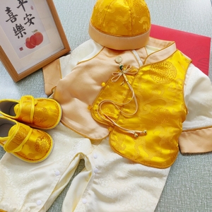 2024新款婴儿满月服百日宴礼服秋男宝宝周岁抓周百天新中式连体衣